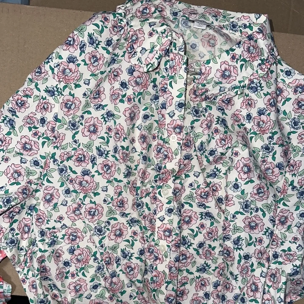 J Crew Factory Printed puff-sleeve ruffle-collar top Ivroy Rose Water 3X Plus - Picture 8 of 9